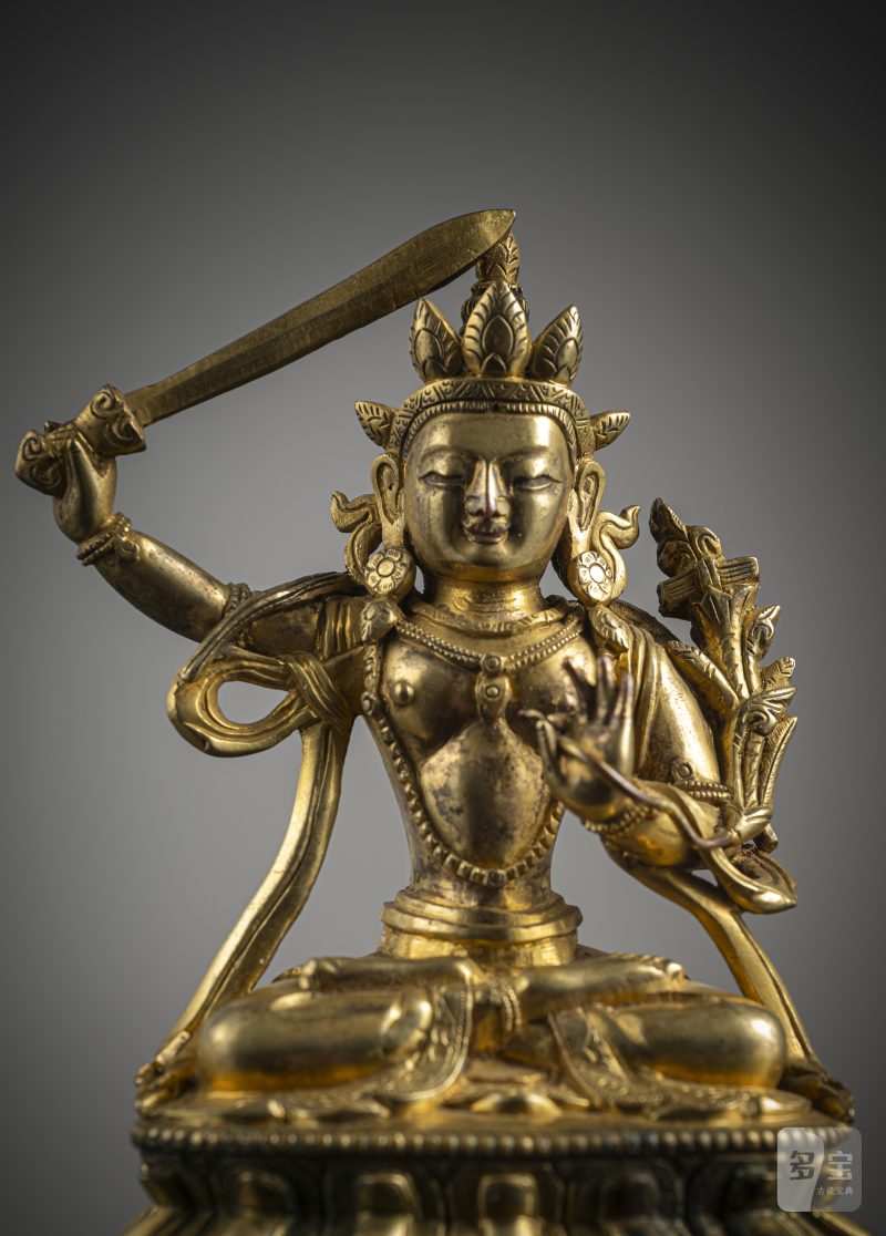 A GILT-BRONZE FIGURE OF MANJUSHRI - 图3